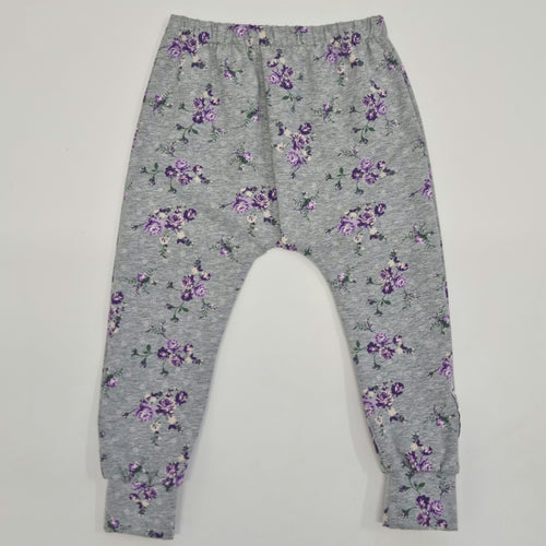 Harem Pants - Grey with Purple Floral with Elastic waist