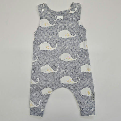 Romper - Whales (blue with mustard)