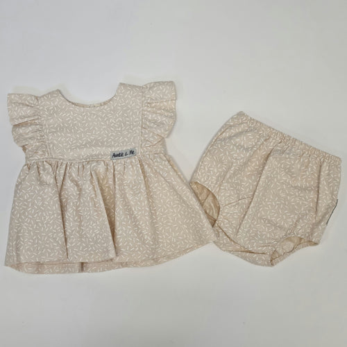 Ivy Ruffle + Bloomer Set - Nude with White Dash