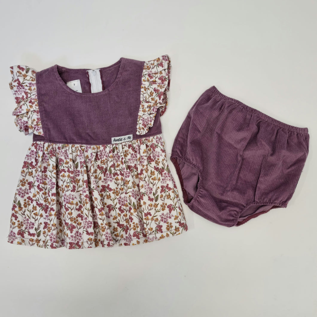 Ivy Ruffle + Bloomer Set - Purple with Floral (corduroy)