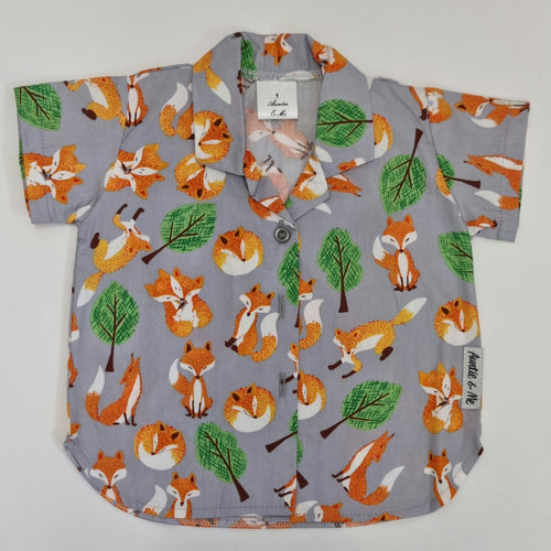 Short Sleeve Shirt -  Grey with Foxes