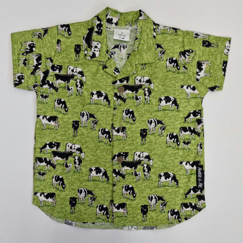 Short Sleeve Shirt - Cows (Green Background)