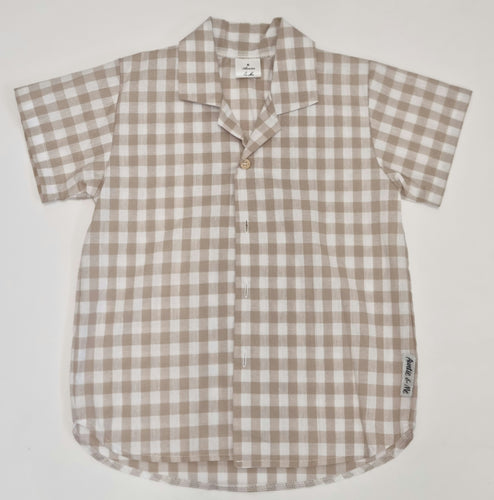 Short Sleeve Shirt - Beige Gingham Shirt