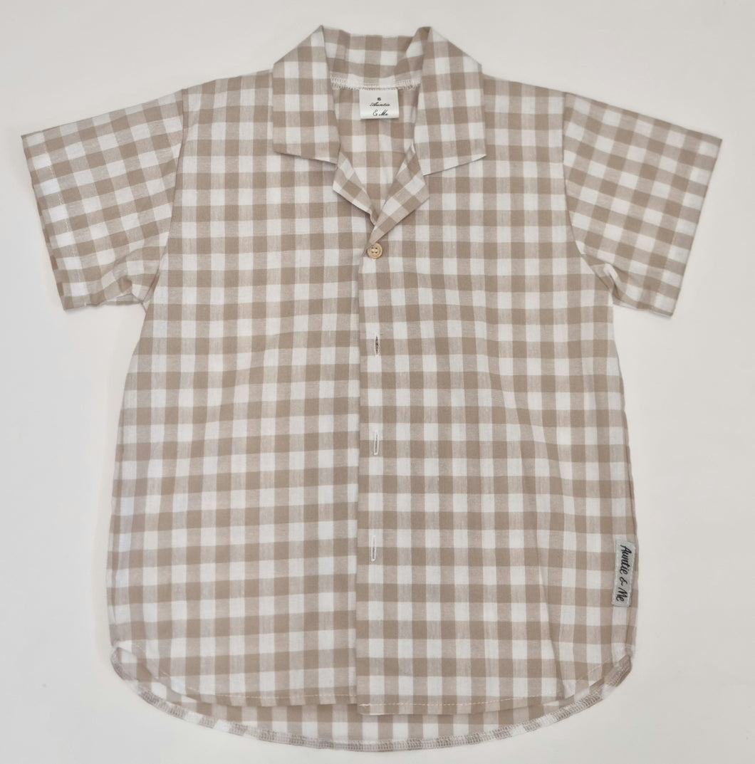 Short Sleeve Shirt - Beige Gingham Shirt
