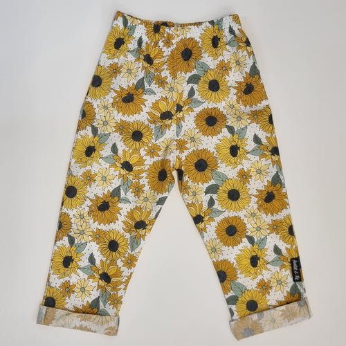 Trousers - White with Big Sunflowers